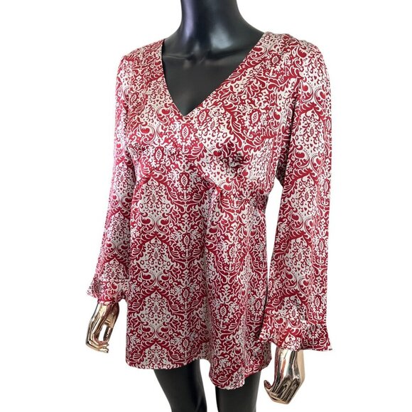 Sundance 100% Silk Red Damask Floral Blouse 10P - Picture 5 of 11